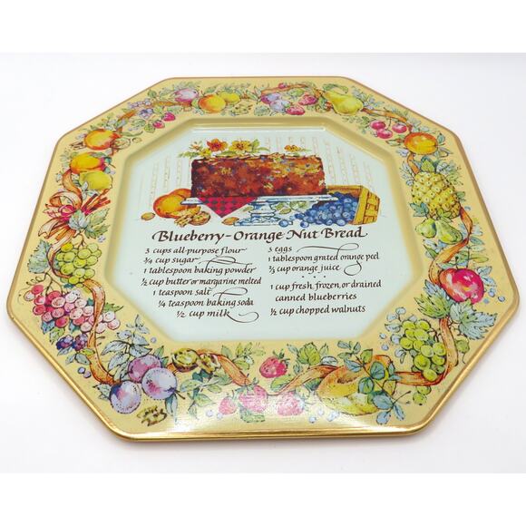 Vintage Avon Recipe Tin Tray Blueberry Orange Nut Bread 1982 Made in England - Picture 2 of 13
